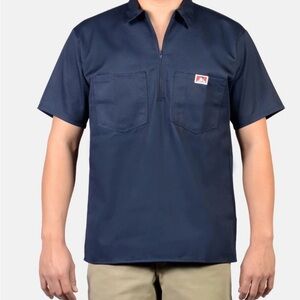 Ben Davis Navy Short Sleeve Solid 1/2 Zip Shirt with Zip Collar
